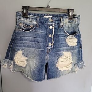 Good American Boyfriend Distressed Denim Shorts Size 2.